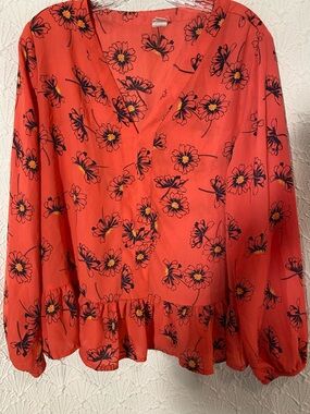 GAP Coral Floral V-Neck Peplum Blouse Size Medium Whimsy Floral Frenzy Style